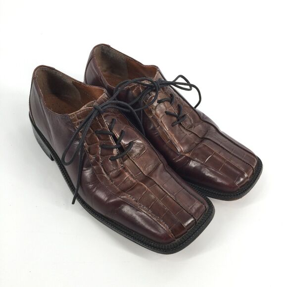 Stacy Adam Leather Oxford Dress Shoes Size 7 Mens Brown Croc Print Formal